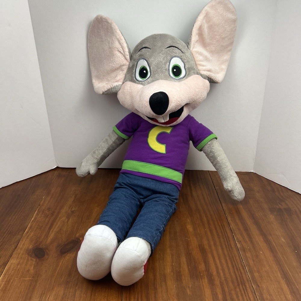 Chuck E Cheese Large Plush 30" Mouse Purple Shirt Blue Jeans‎ Rare Find